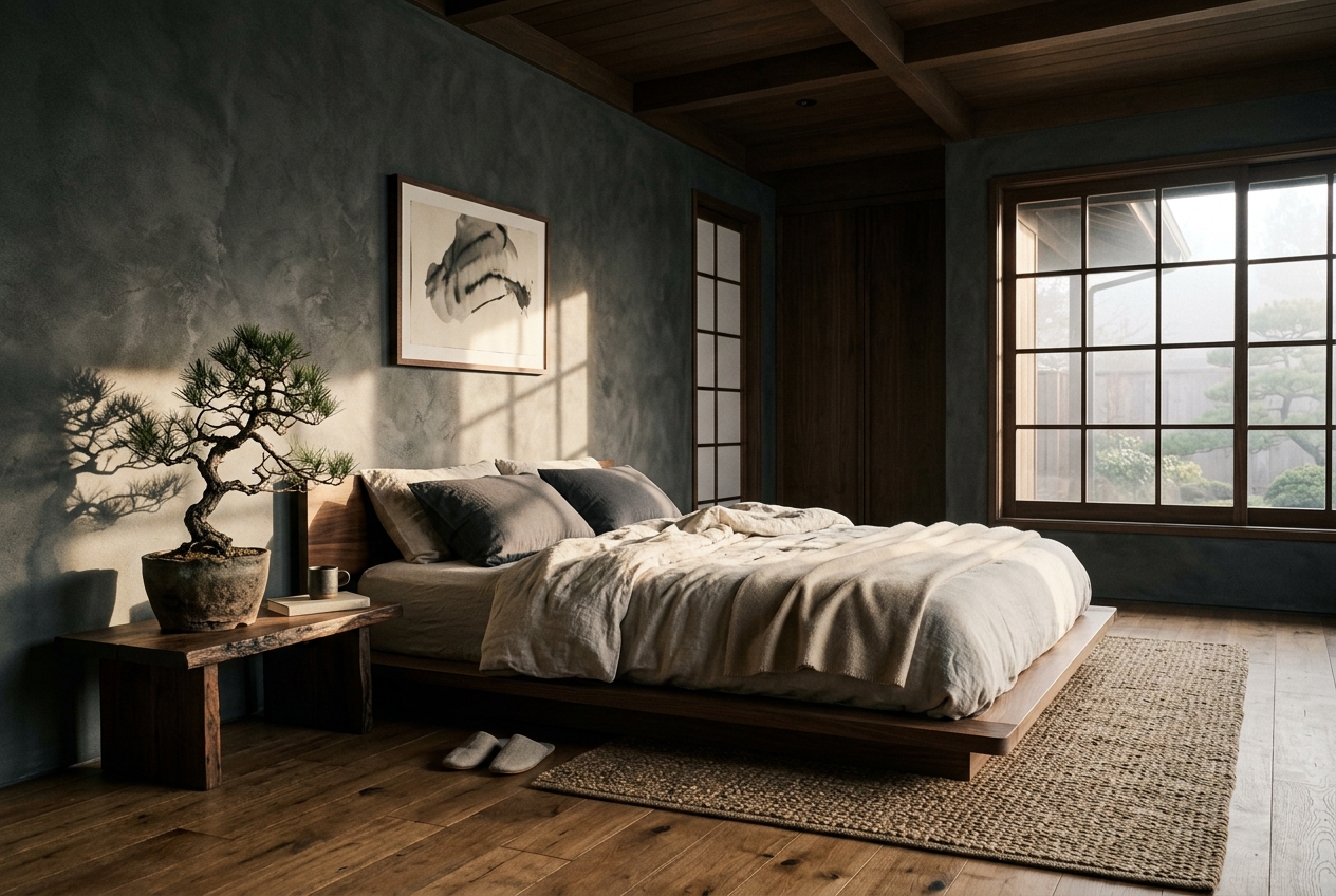 Dark Japandi bedroom sanctuary