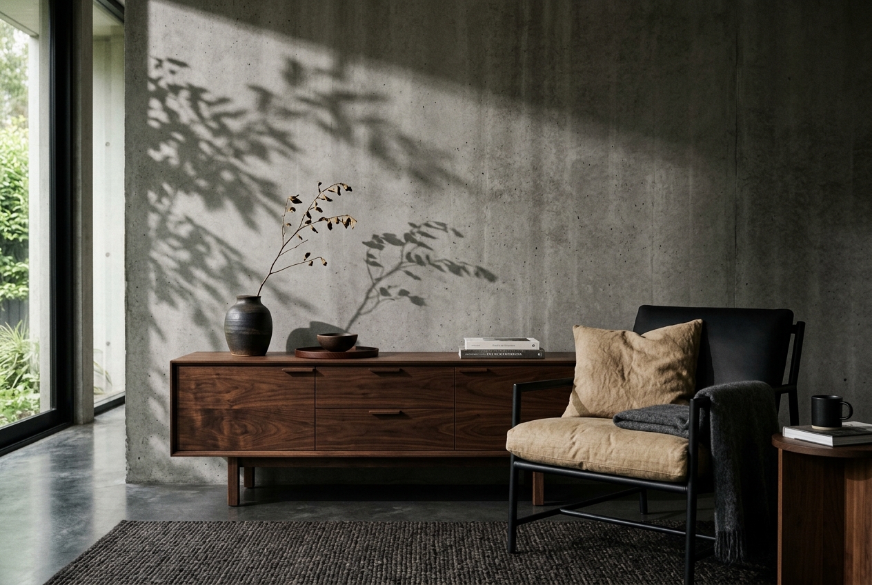 Moody minimalist lounge corner